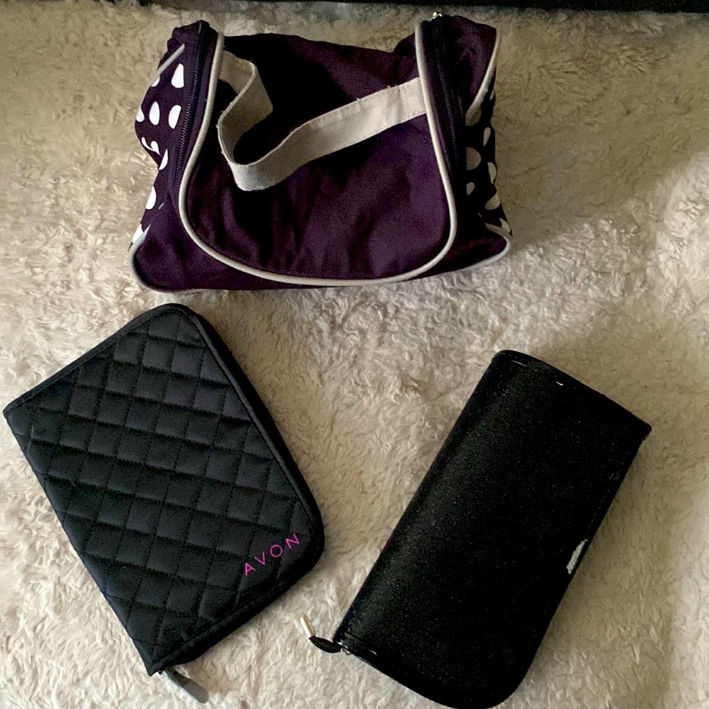 Vintage makeup bag polka dot, Avon brush pouch other black also brush pouch